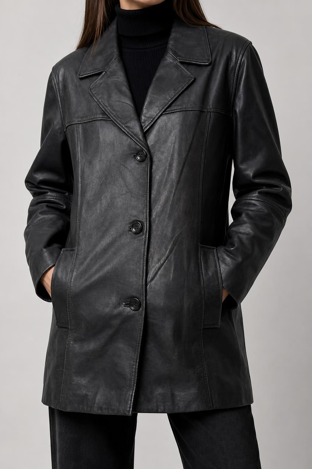 Giacca di pelle nera vintage – Donna Taglia M