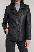 Giacca di pelle nera trapuntata vintage – Donna Taglia M