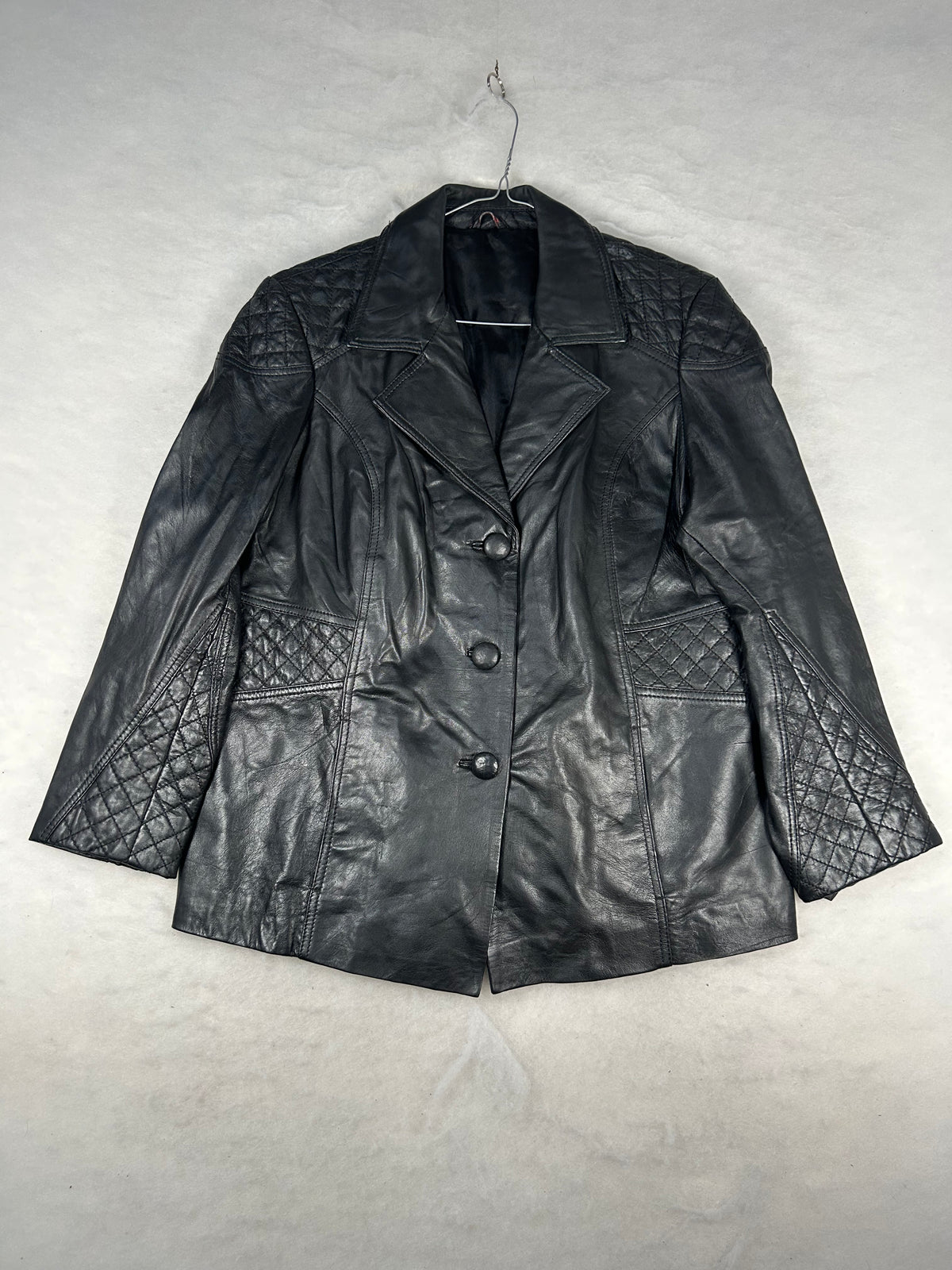 Giacca di pelle nera trapuntata vintage – Donna Taglia M