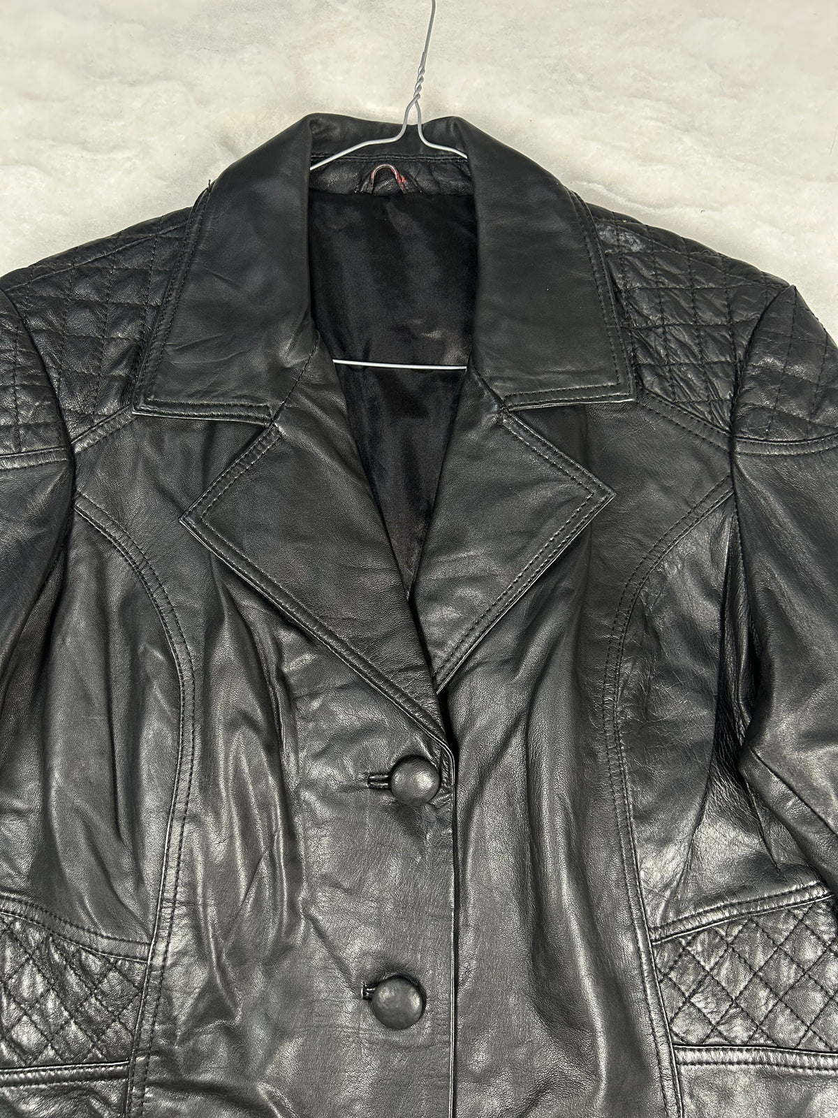 Giacca di pelle nera trapuntata vintage – Donna Taglia M