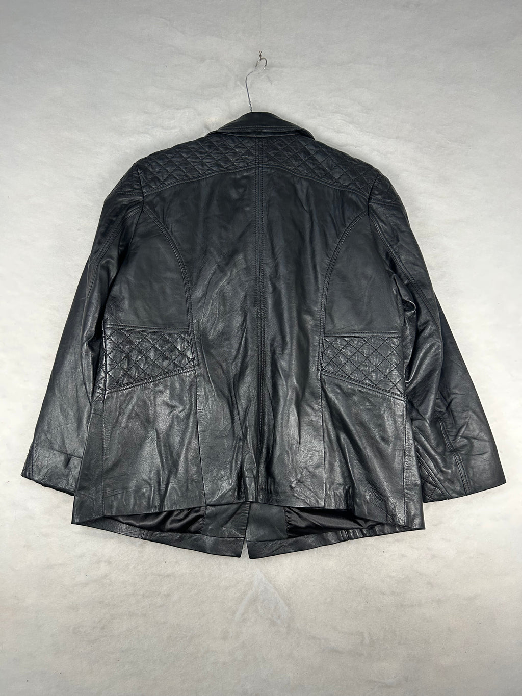Giacca di pelle nera trapuntata vintage – Donna Taglia M