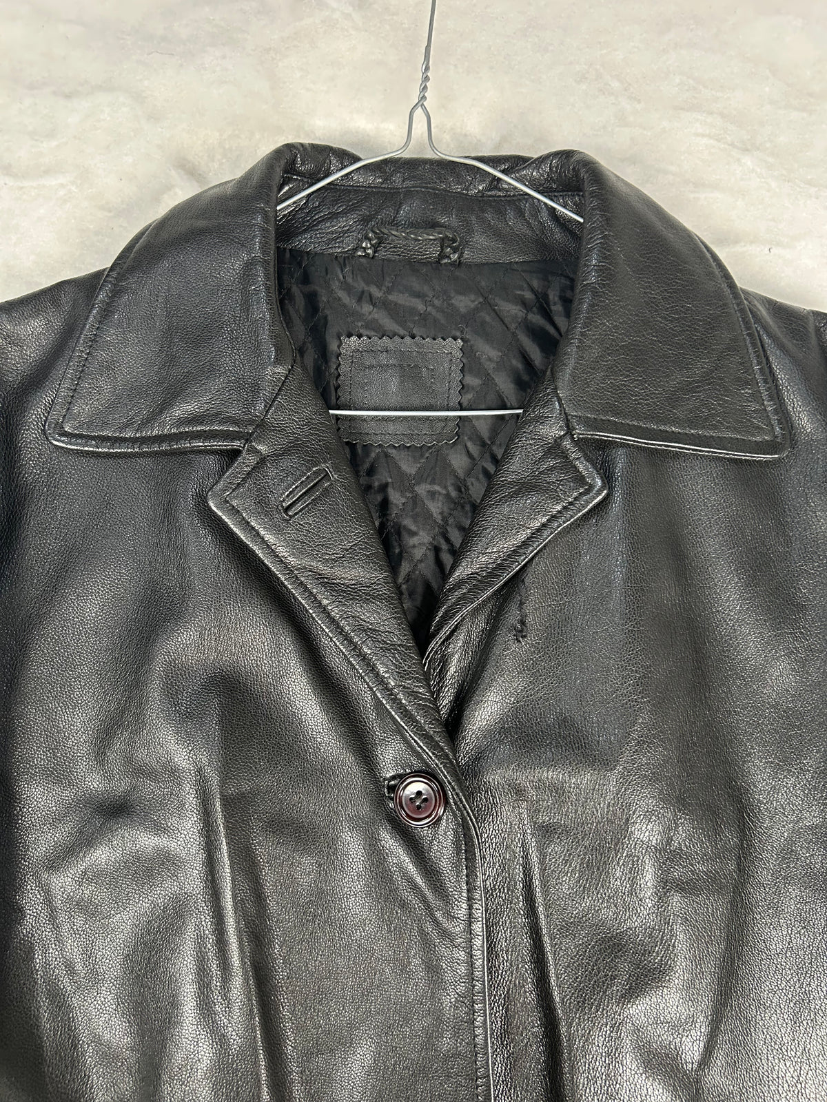 Giacca di pelle nera con tasche vintage – Donna Taglia M