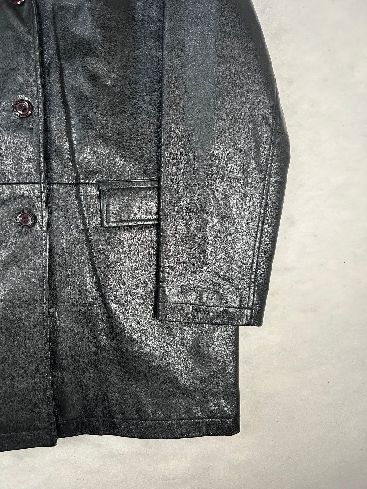 Giacca di pelle nera con tasche vintage – Donna Taglia M