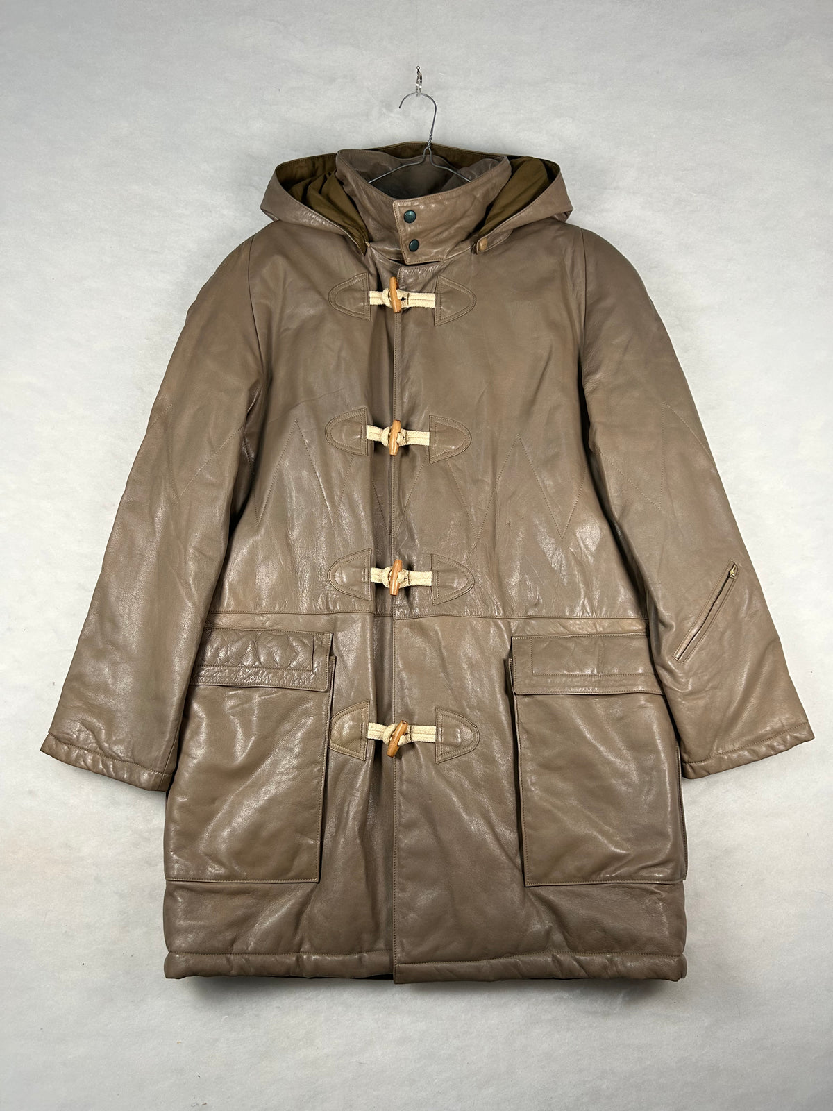 Montgomery di pelle taupe con cappuccio vintage – Donna Taglia L (IT 46)