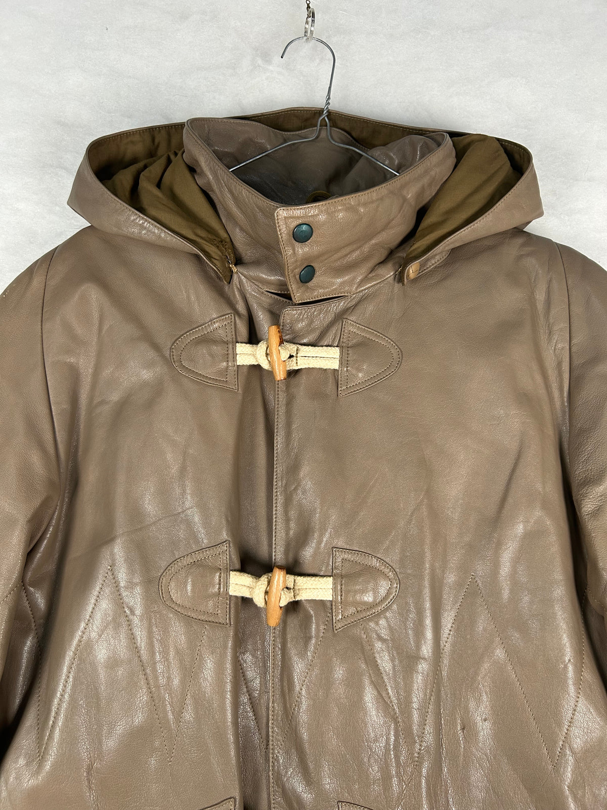 Montgomery di pelle taupe con cappuccio vintage – Donna Taglia L (IT 46)