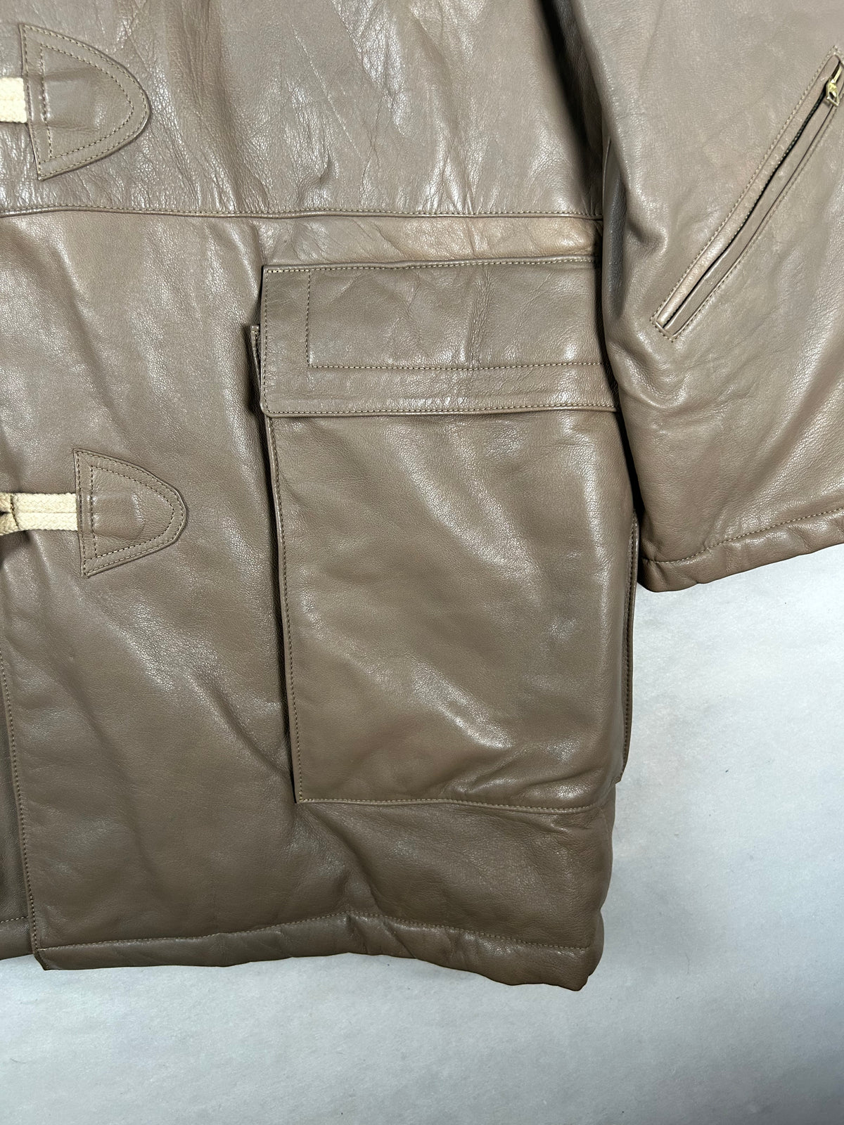 Montgomery di pelle taupe con cappuccio vintage – Donna Taglia L (IT 46)