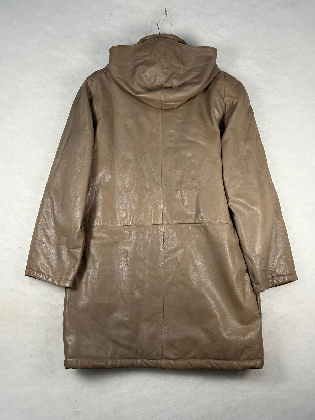 Montgomery di pelle taupe con cappuccio vintage – Donna Taglia L (IT 46)