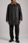 Giaccone di pelle marrone con collo in montone vintage – Uomo Taglia XL (IT 52)