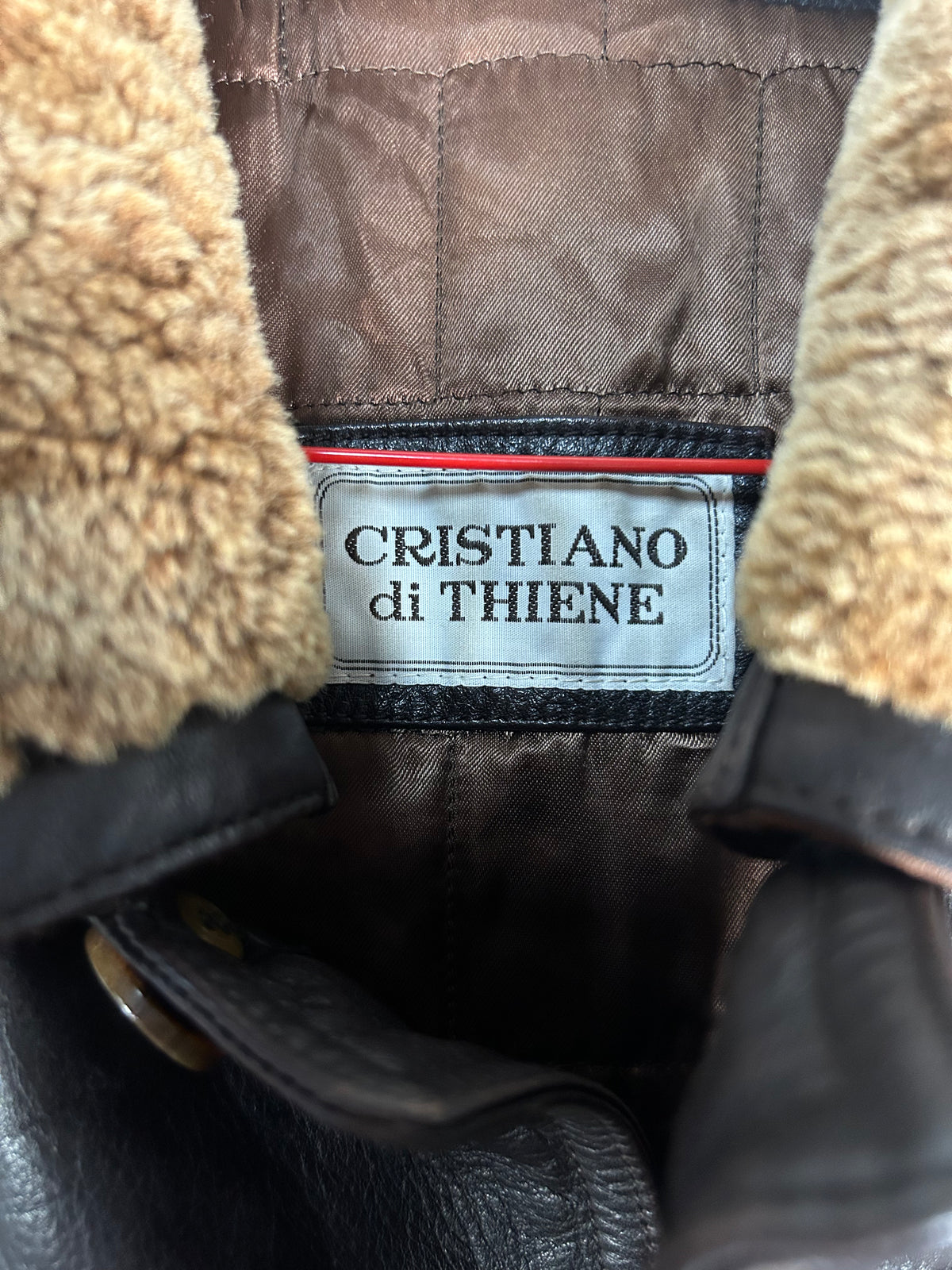 Giaccone di pelle marrone con collo in montone vintage – Uomo Taglia XL (IT 52)