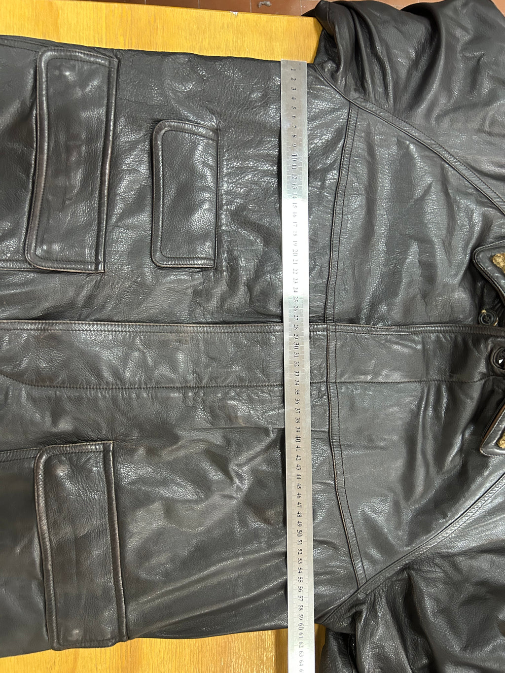Giaccone di pelle marrone con collo in montone vintage – Uomo Taglia XL (IT 52)
