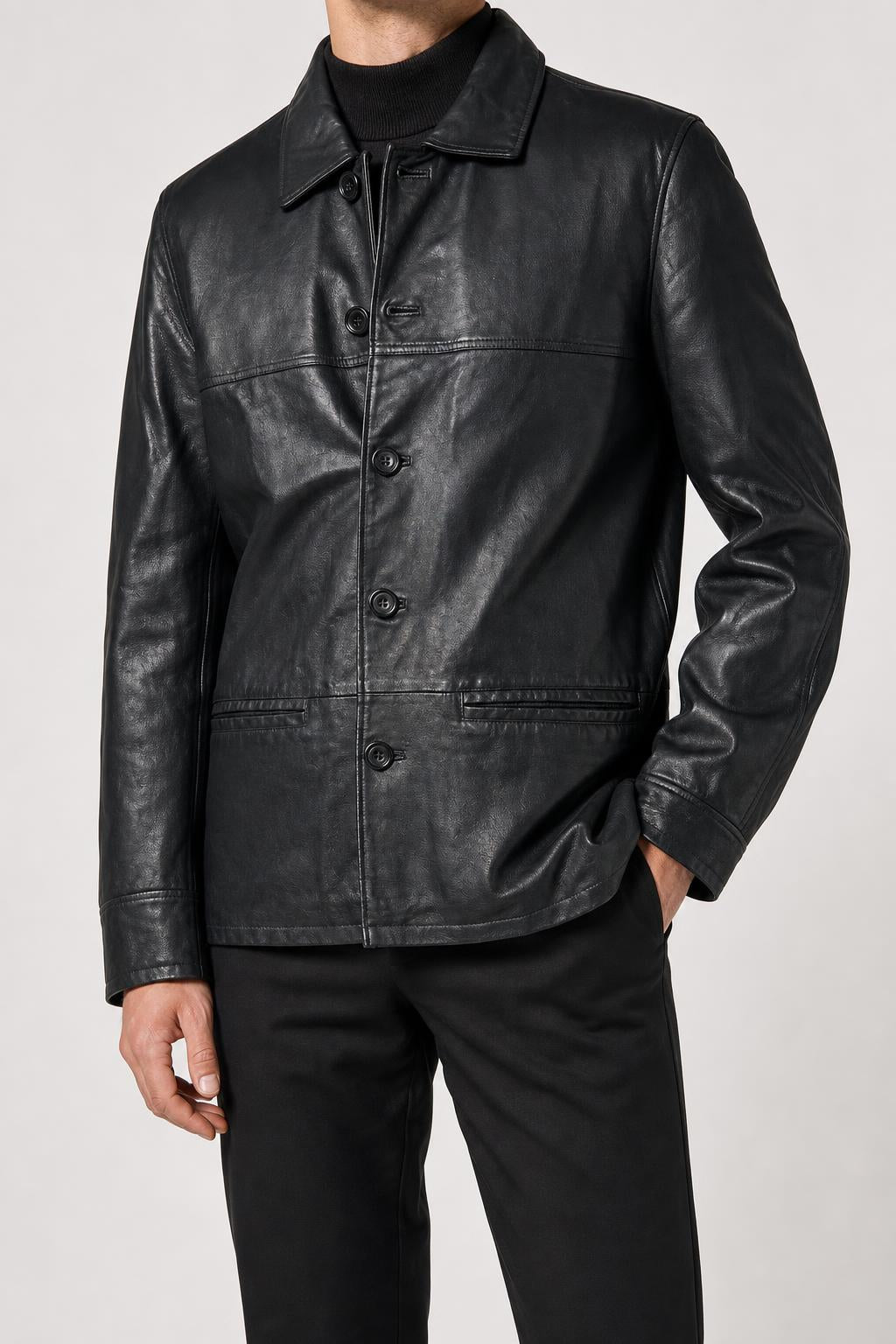 Giacca di pelle In Extenso nera vintage – Uomo Taglia L