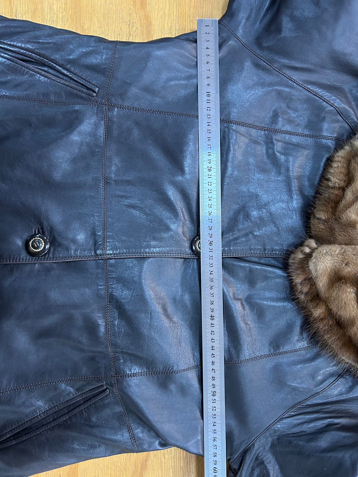 Cappotto di pelle marrone con pelliccia vintage – Donna Taglia M