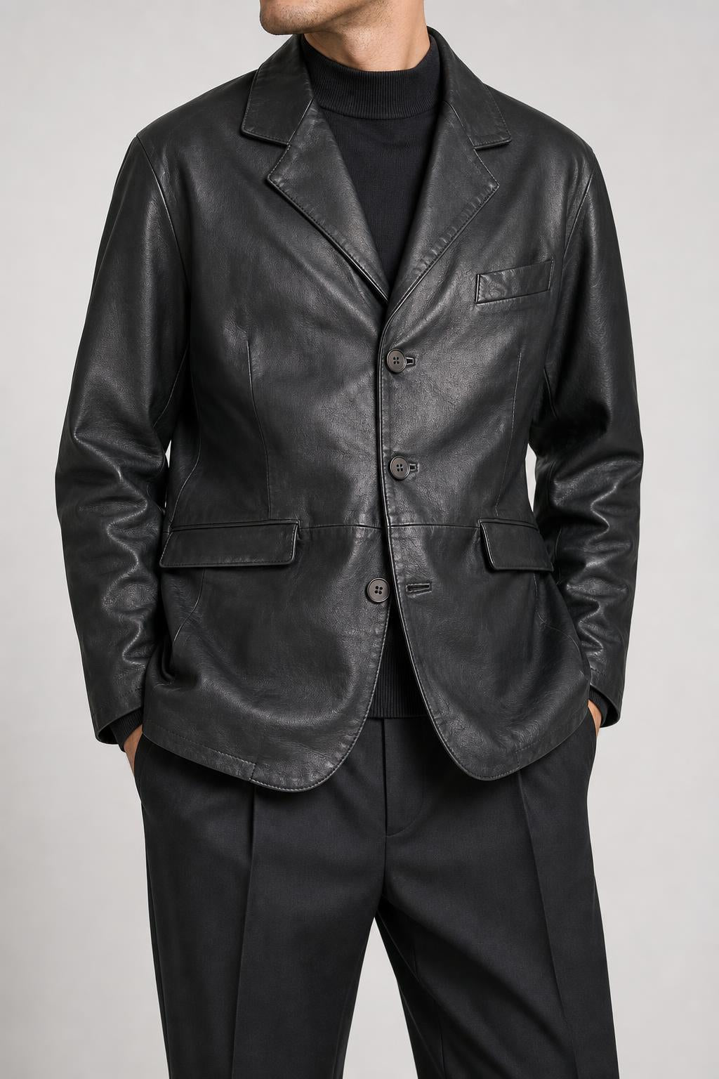Giacca di pelle nera vintage – Uomo Taglia L