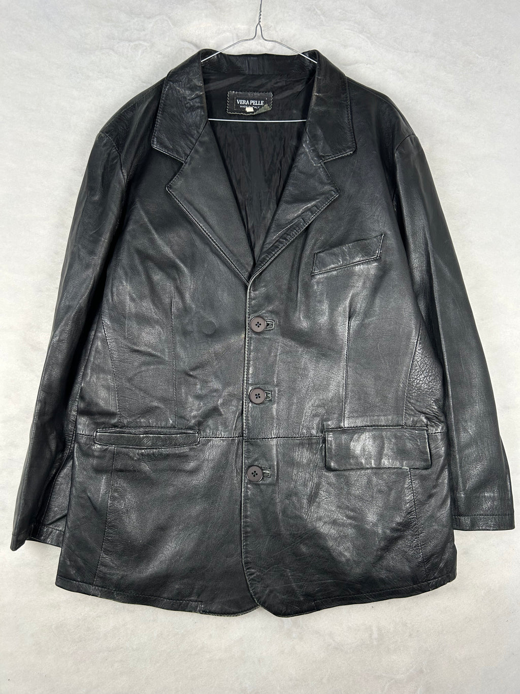 Giacca di pelle nera vintage – Uomo Taglia L