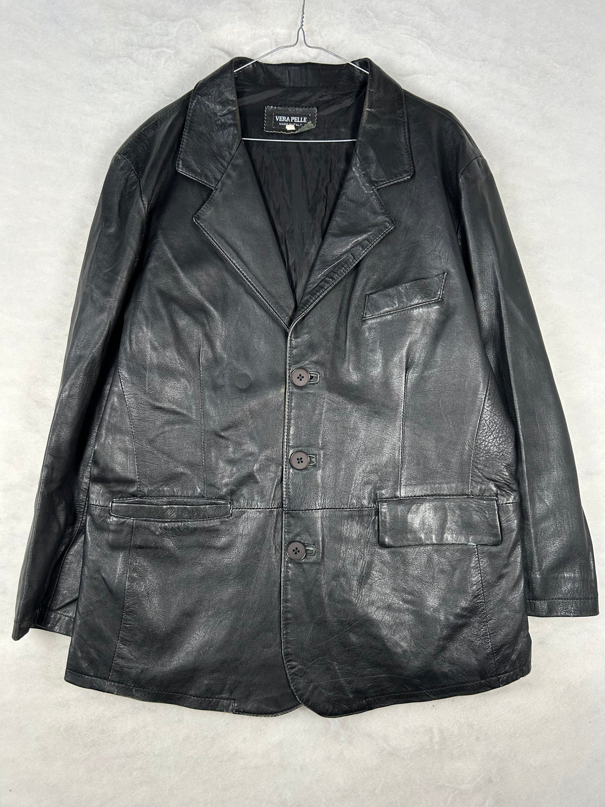 Giacca di pelle nera vintage – Uomo Taglia L