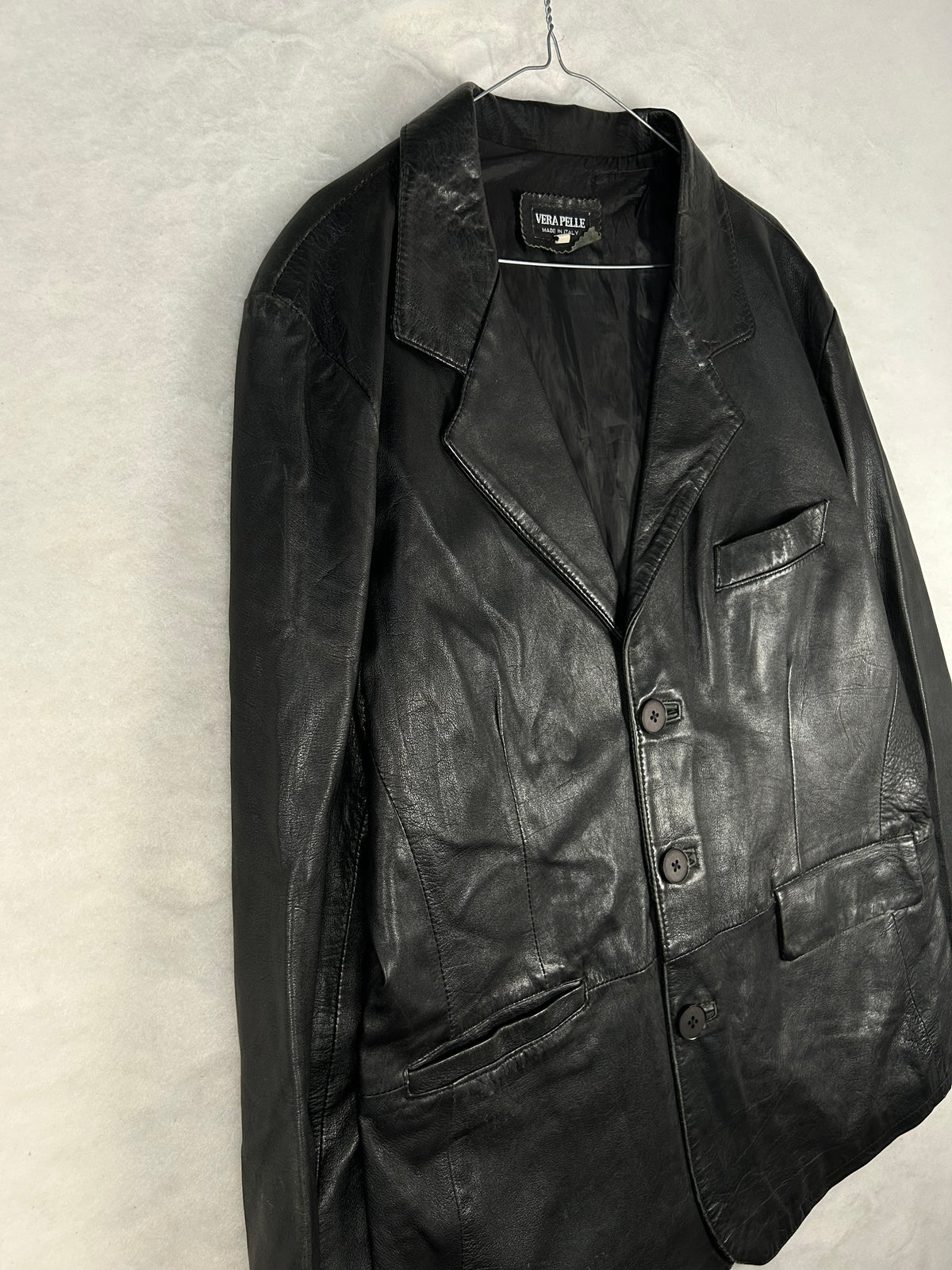 Giacca di pelle nera vintage – Uomo Taglia L