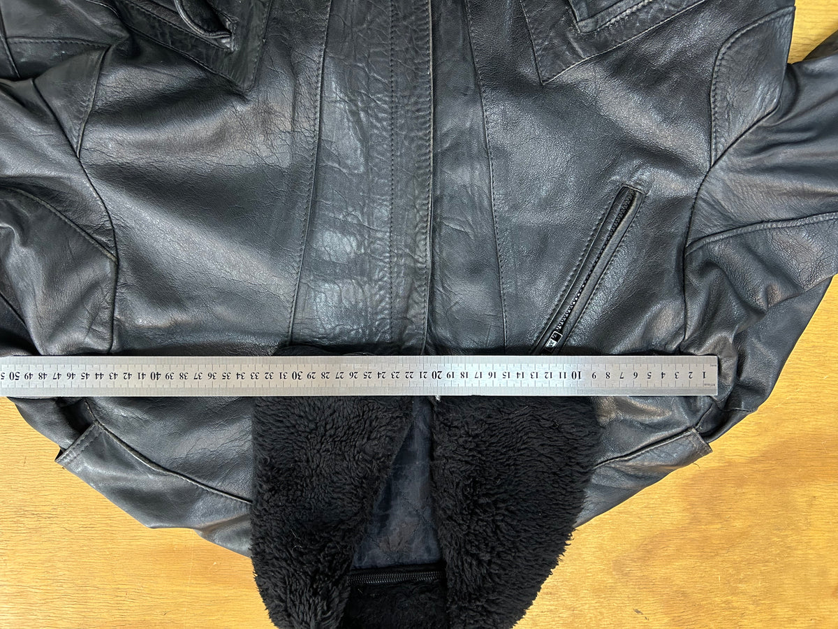 Giacca di pelle nera con collo in montone vintage – Uomo Taglia L