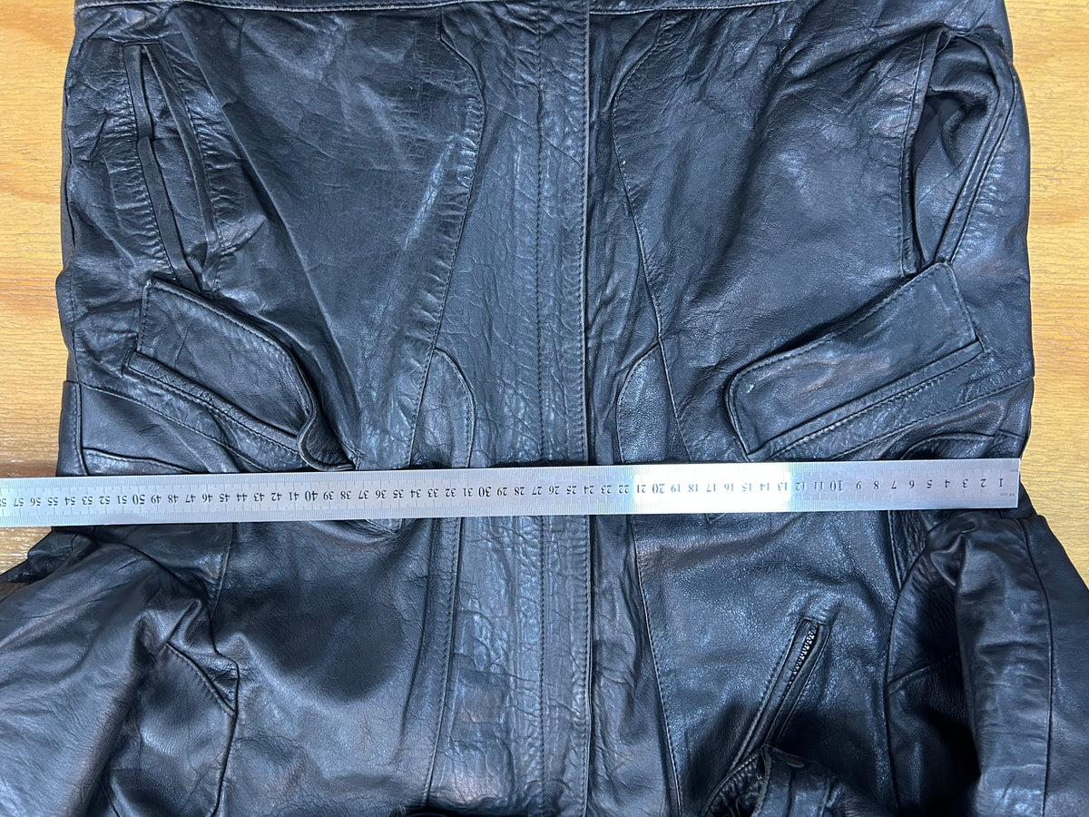 Giacca di pelle nera con collo in montone vintage – Uomo Taglia L