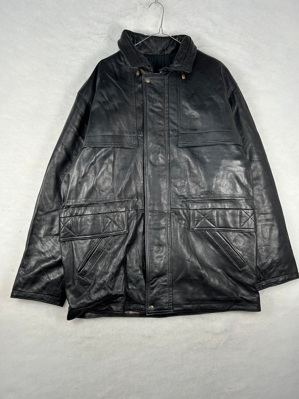 Giacca di pelle nera vintage – Uomo Taglia L