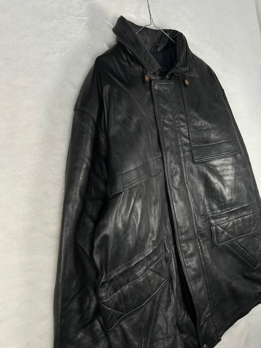 Giacca di pelle nera vintage – Uomo Taglia L