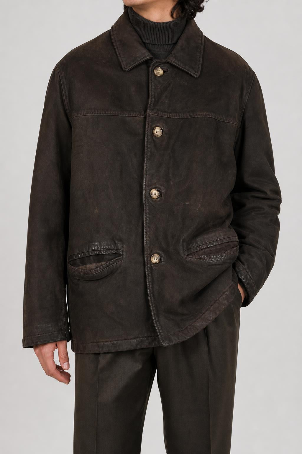 Giacca di pelle marrone vintage – Uomo Taglia L
