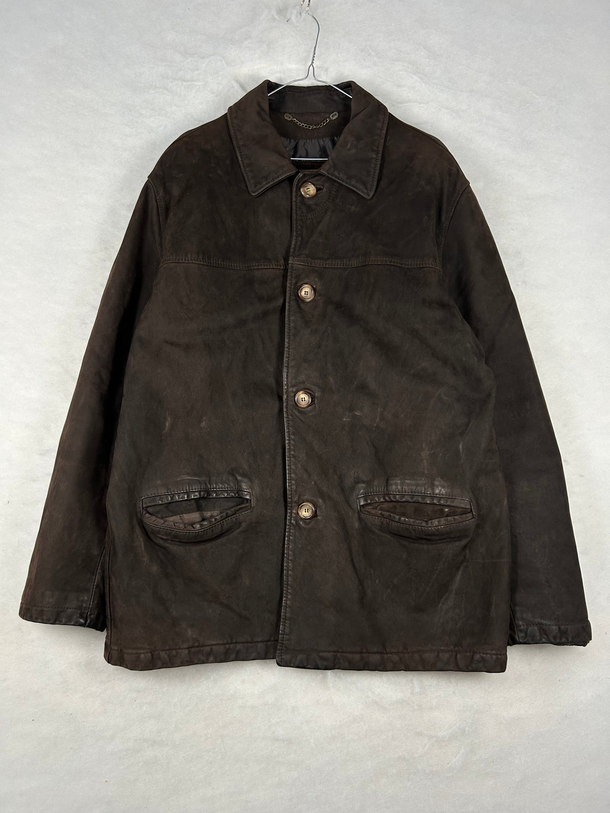 Giacca di pelle marrone vintage – Uomo Taglia L