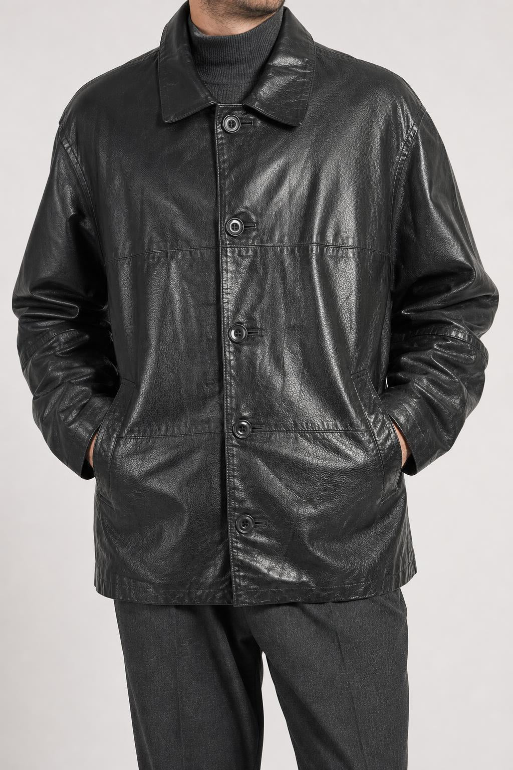 Giacca di pelle nera vintage – Uomo Taglia L
