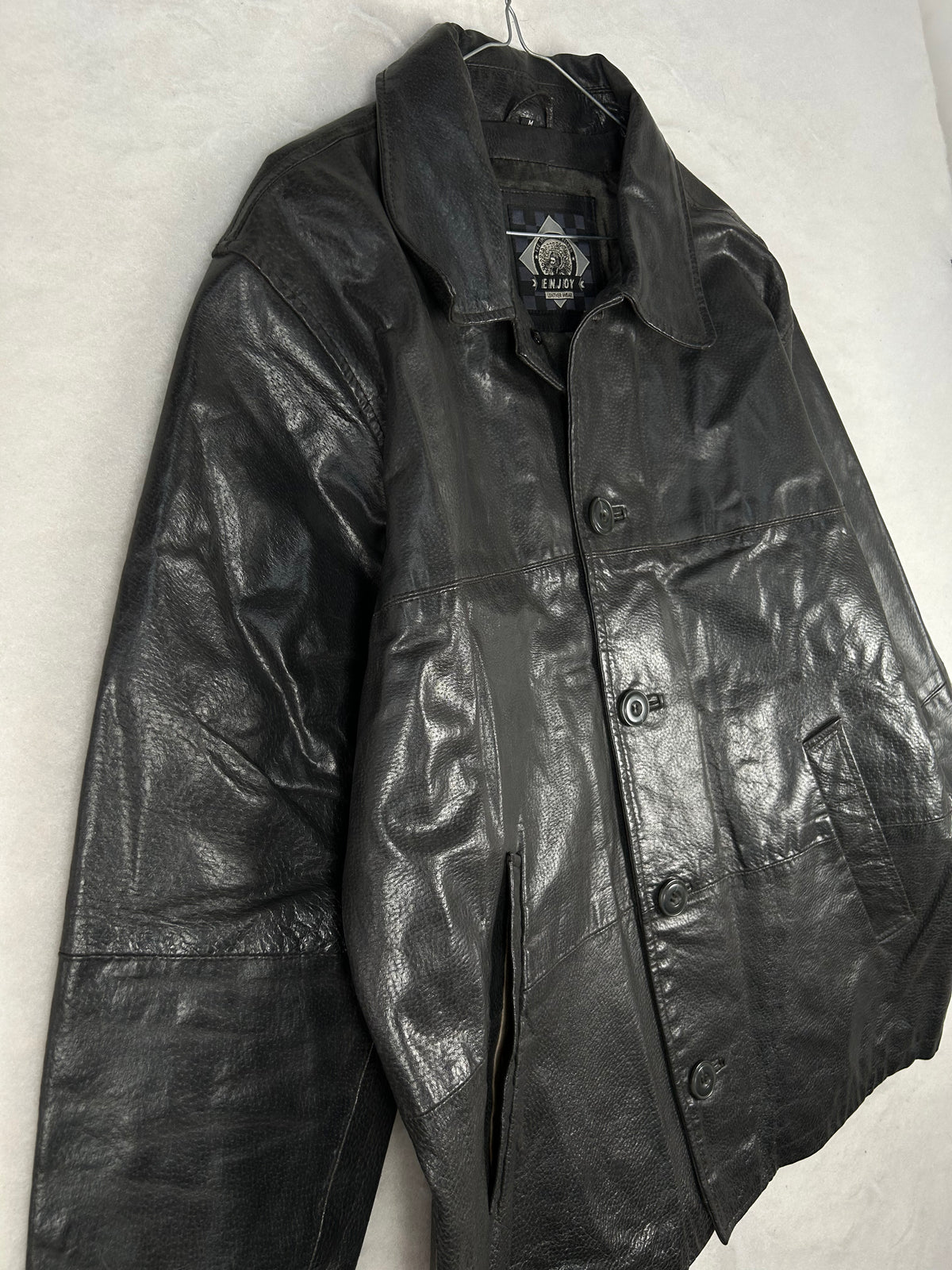 Giacca di pelle nera vintage – Uomo Taglia L