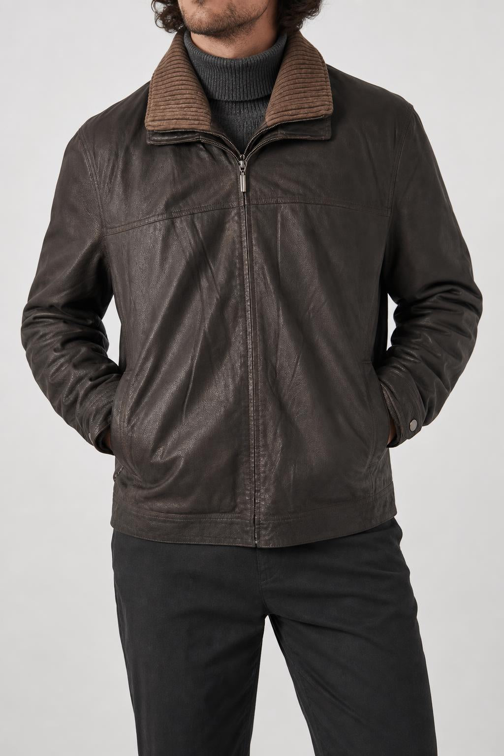 Giacca di pelle Larusso marrone vintage – Uomo Taglia 2XL