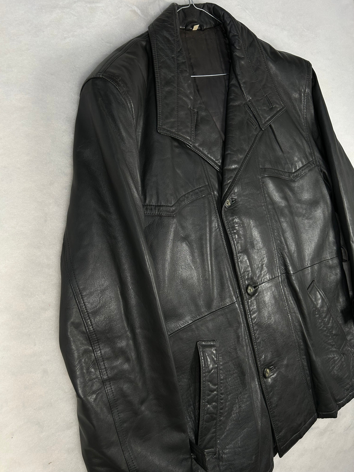 Giacca di pelle nera vintage – Uomo Taglia L