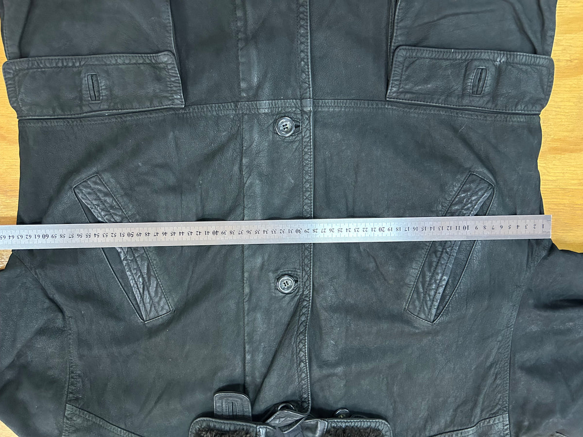 Giacca di pelle nera con collo in montone vintage – Uomo Taglia L