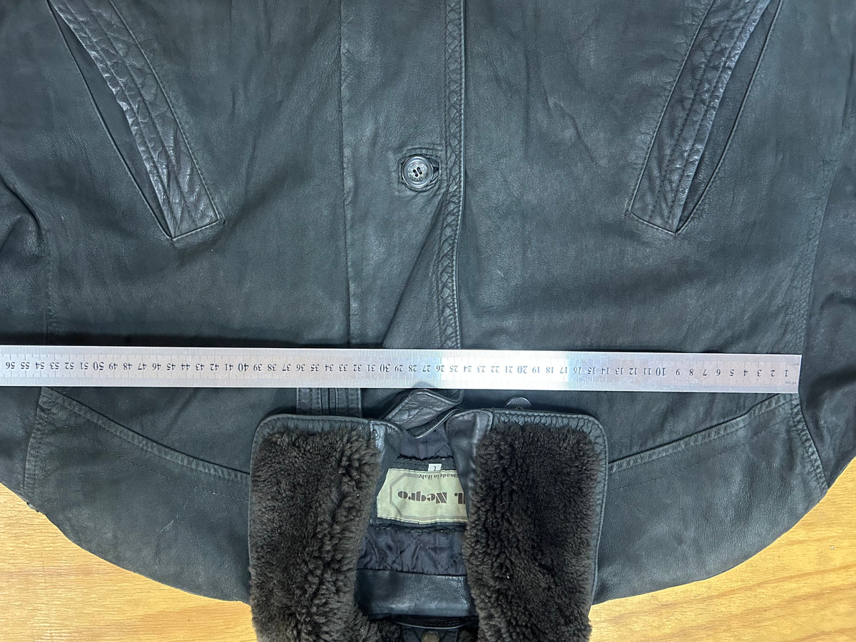 Giacca di pelle nera con collo in montone vintage – Uomo Taglia L