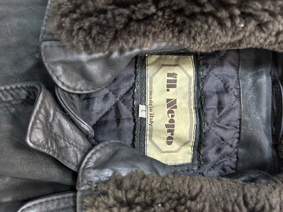 Giacca di pelle nera con collo in montone vintage – Uomo Taglia L