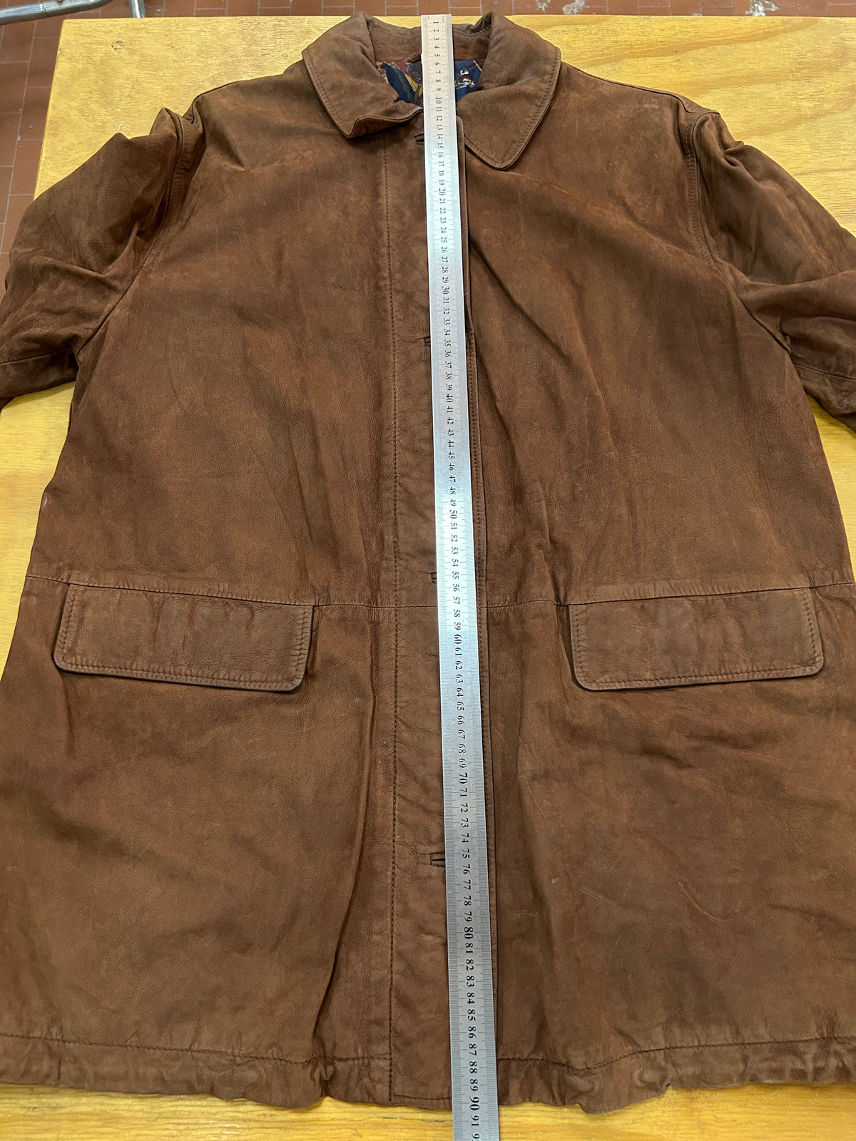 Cappotto in pelle scamosciata marrone vintage – Donna Taglia M