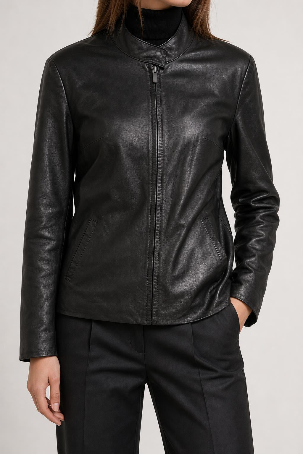 Giacca di pelle nera vintage – Donna Taglia M