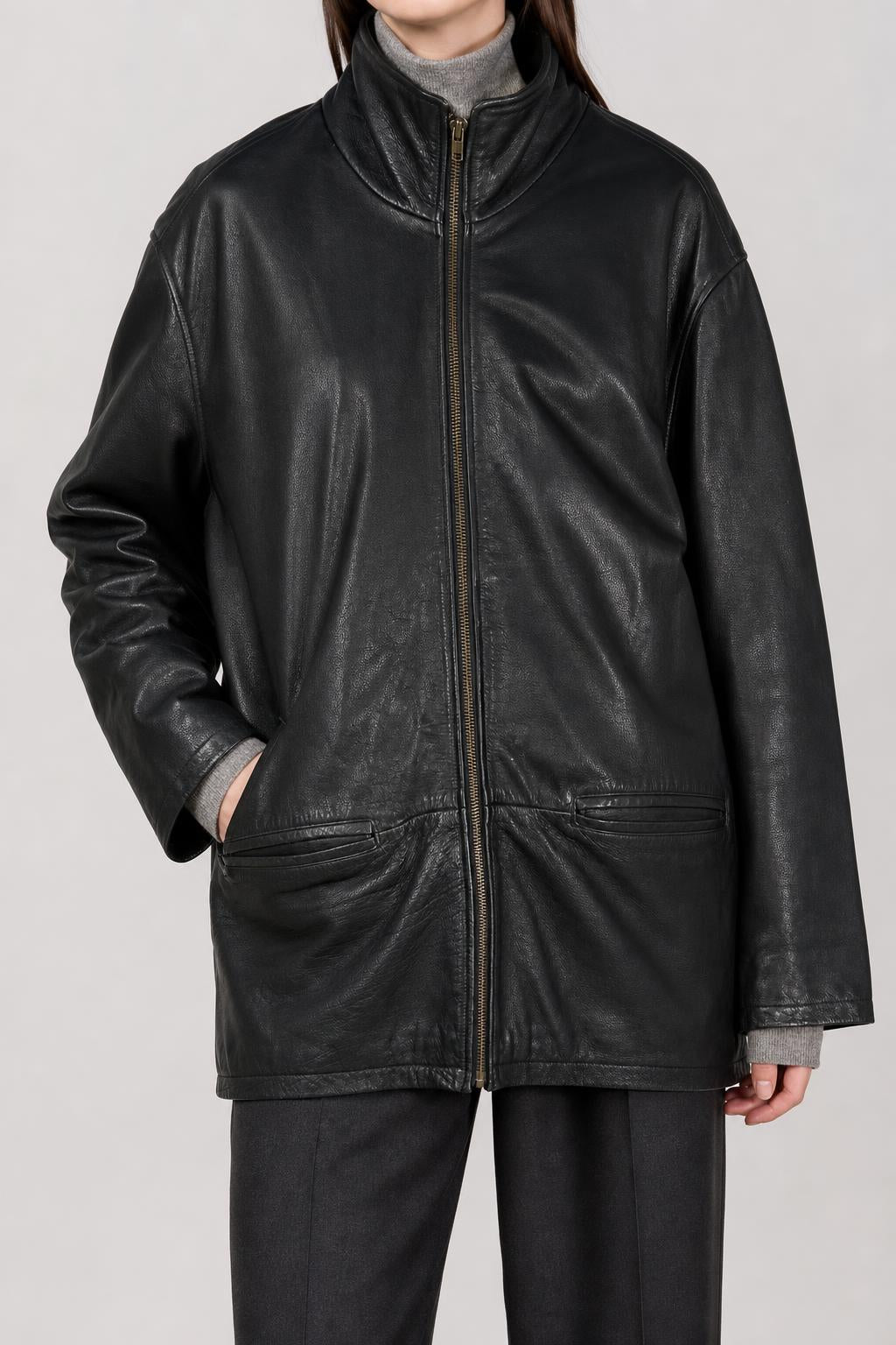 Giacca di pelle Mauritius nera vintage – Donna Taglia M