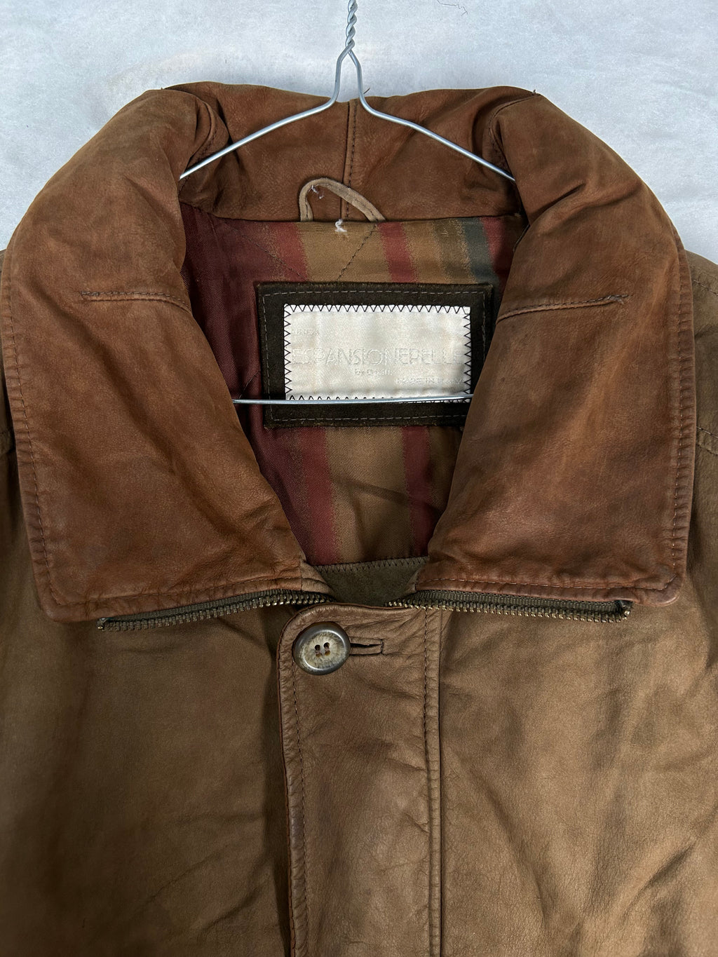 Giacca di pelle marrone vintage – Donna Taglia M
