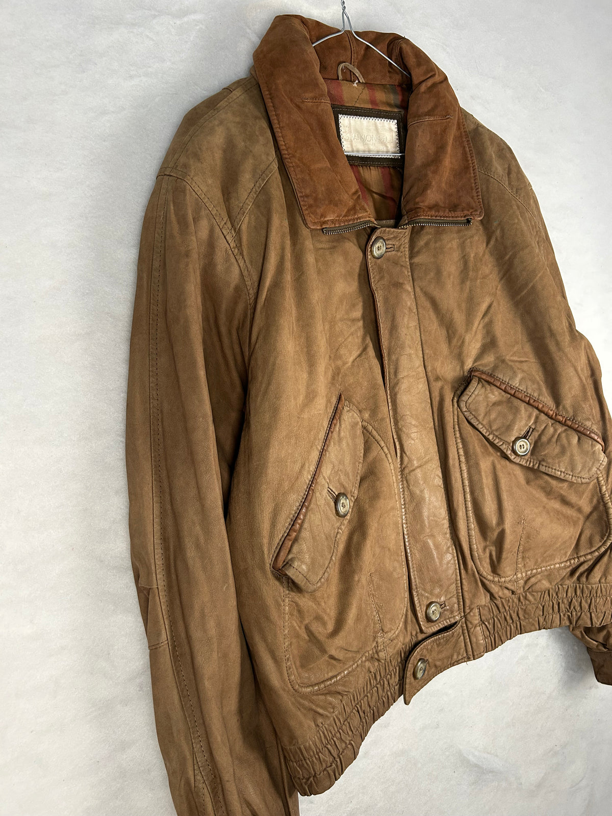 Giacca di pelle marrone vintage – Donna Taglia M
