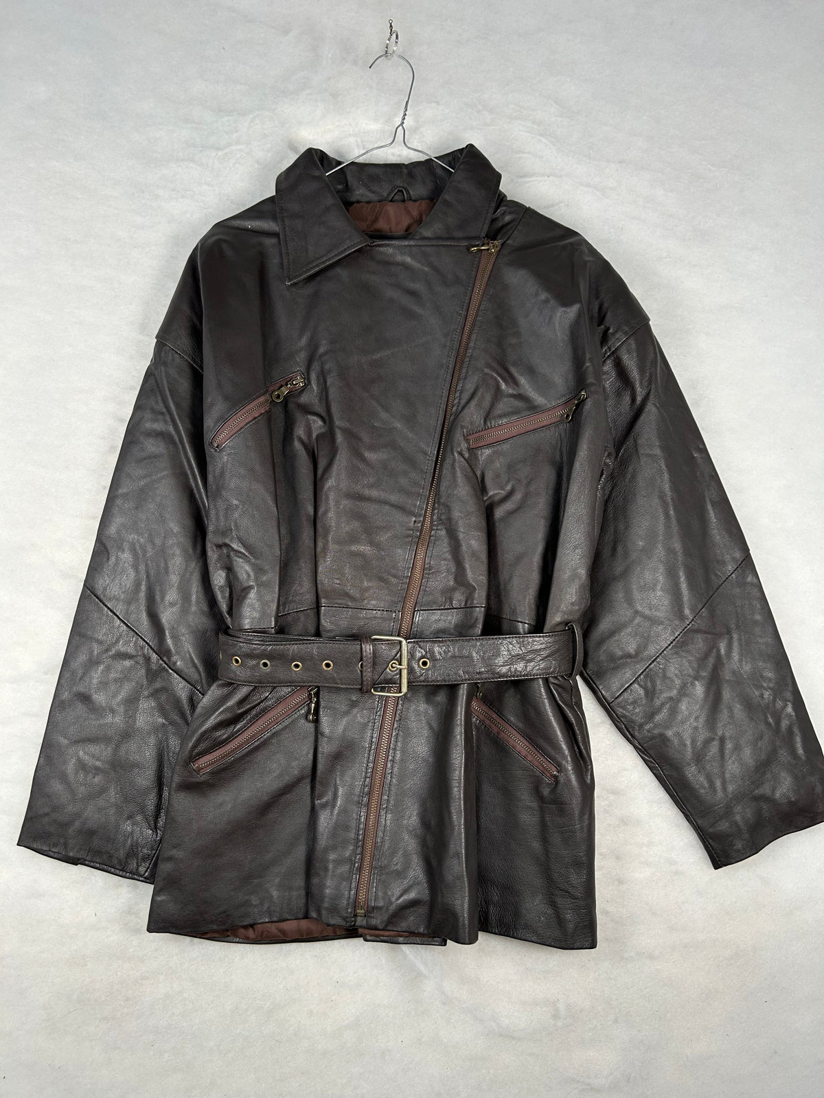 Giacca di pelle marrone vintage – Donna Taglia S (IT 38)