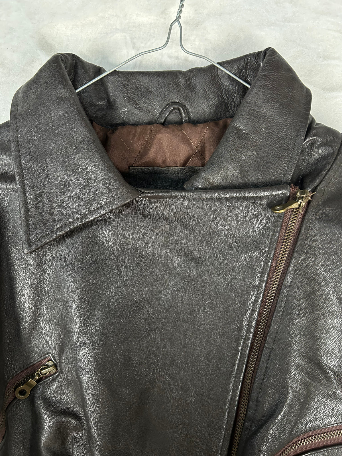 Giacca di pelle marrone vintage – Donna Taglia S (IT 38)