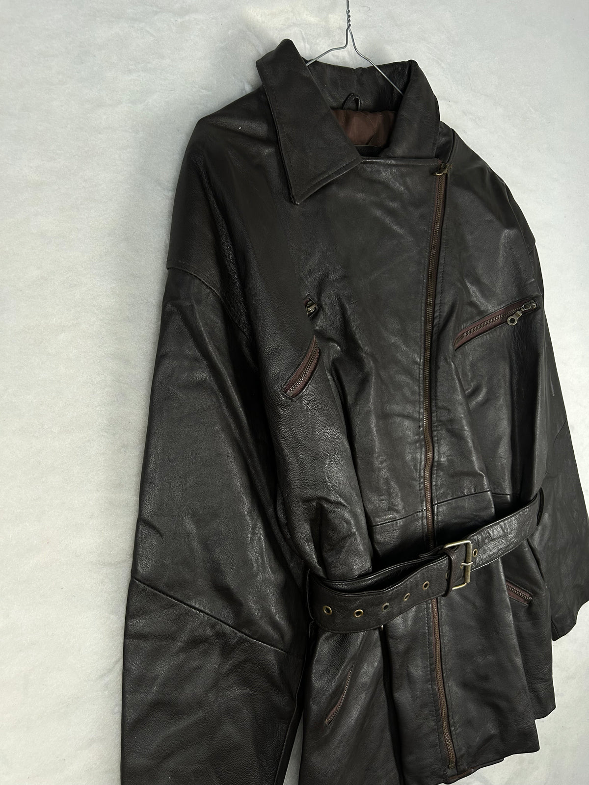 Giacca di pelle marrone vintage – Donna Taglia S (IT 38)