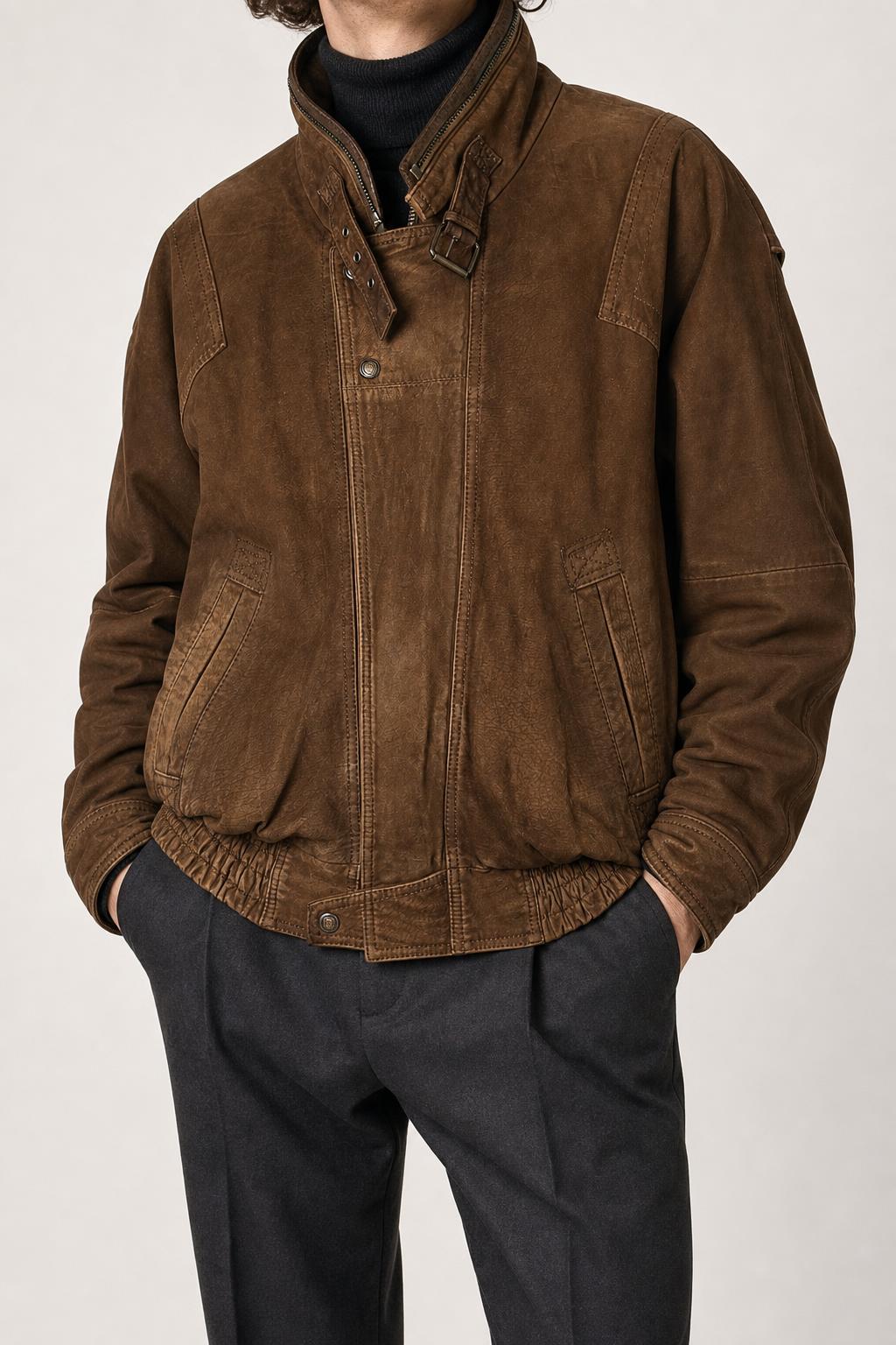 Giacca di pelle marrone vintage – Uomo Taglia L