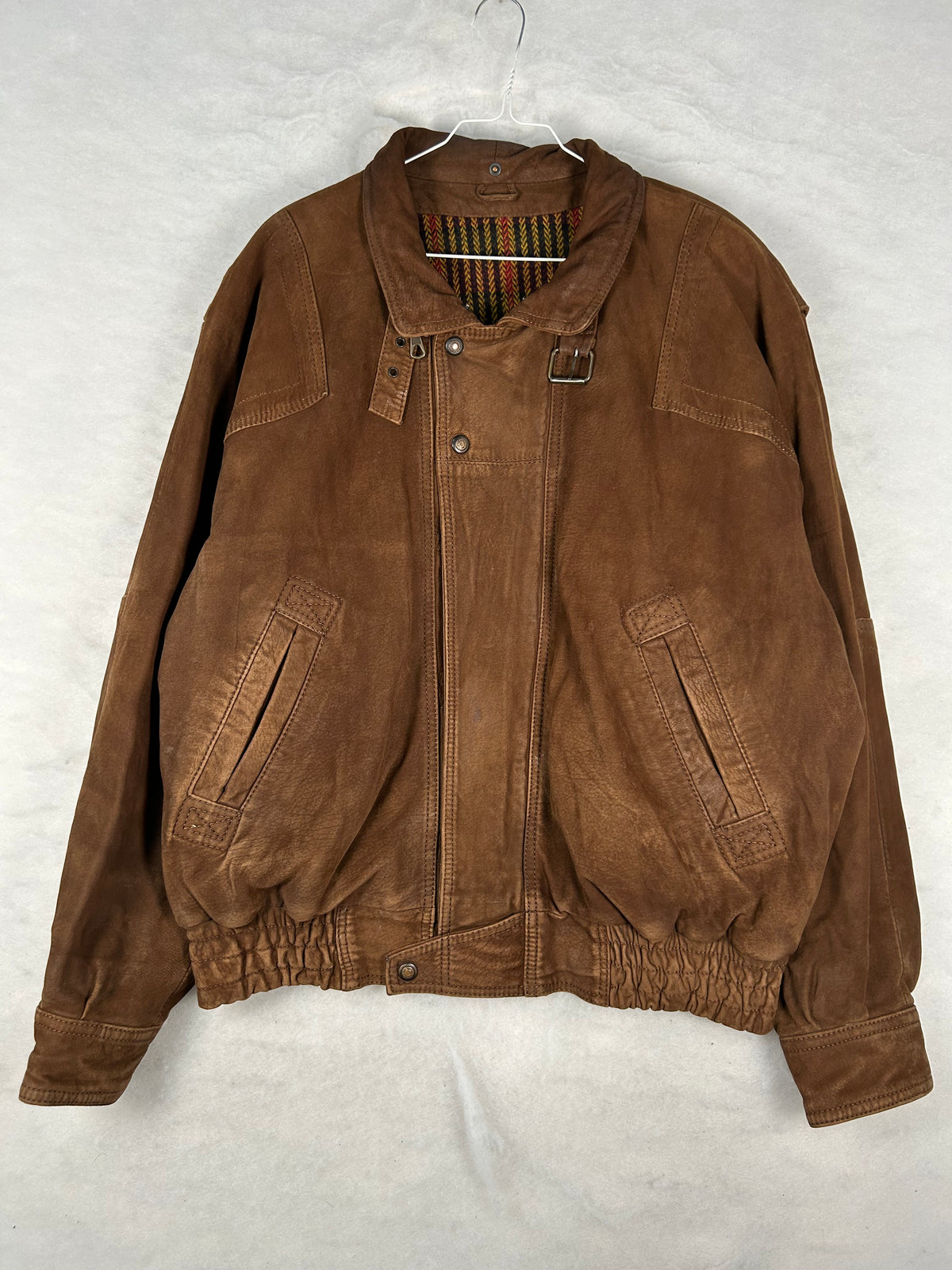 Giacca di pelle marrone vintage – Uomo Taglia L