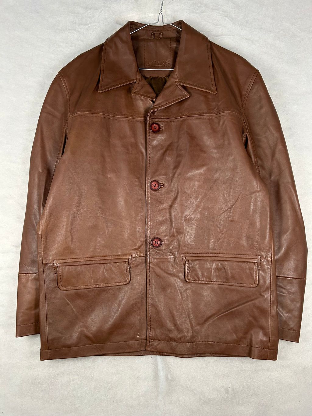 Giacca di pelle marrone vintage – Uomo Taglia XL