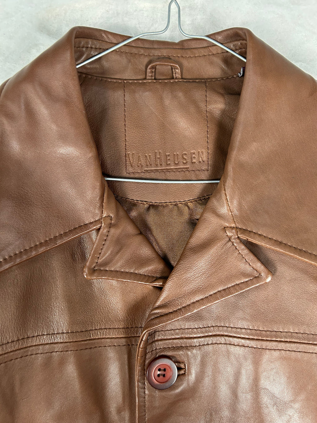 Giacca di pelle marrone vintage – Uomo Taglia XL