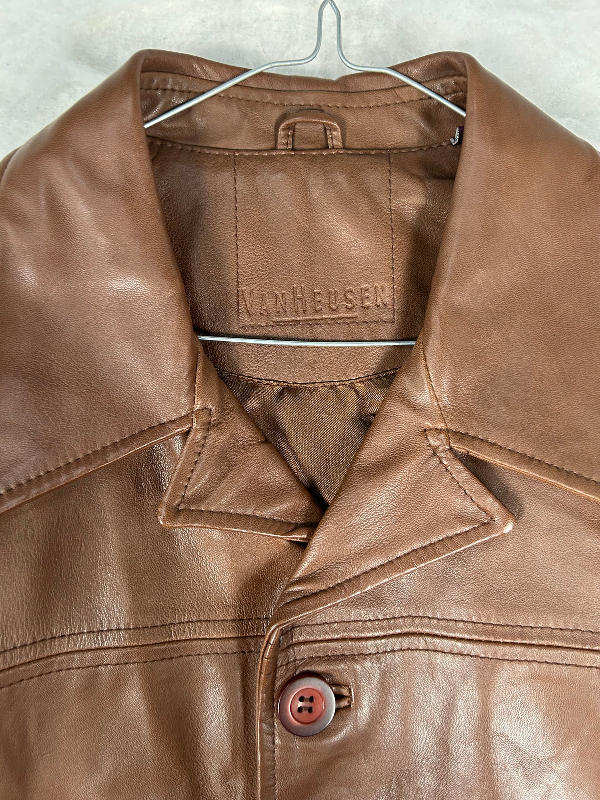 Giacca di pelle marrone vintage – Uomo Taglia XL
