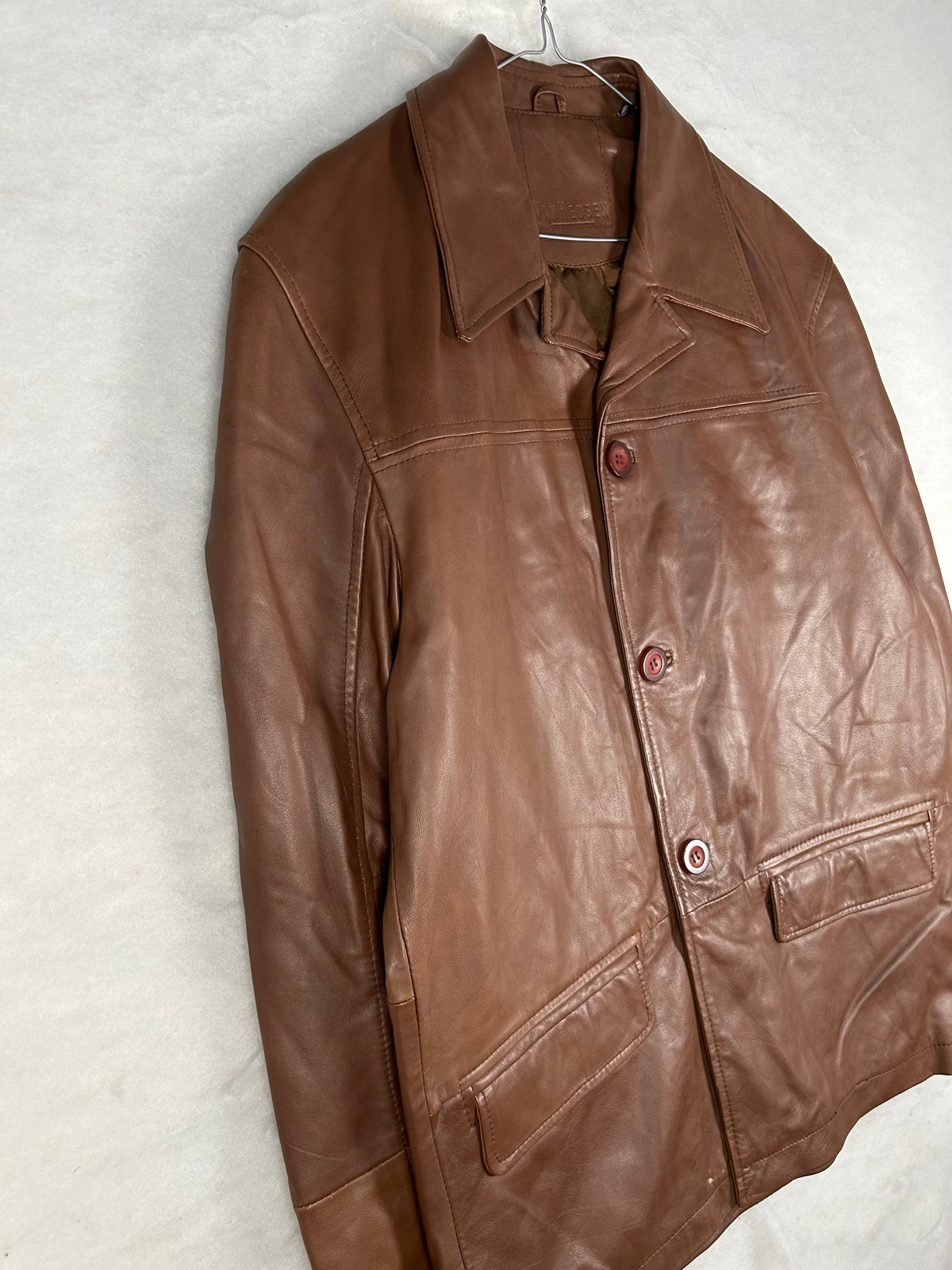 Giacca di pelle marrone vintage – Uomo Taglia XL