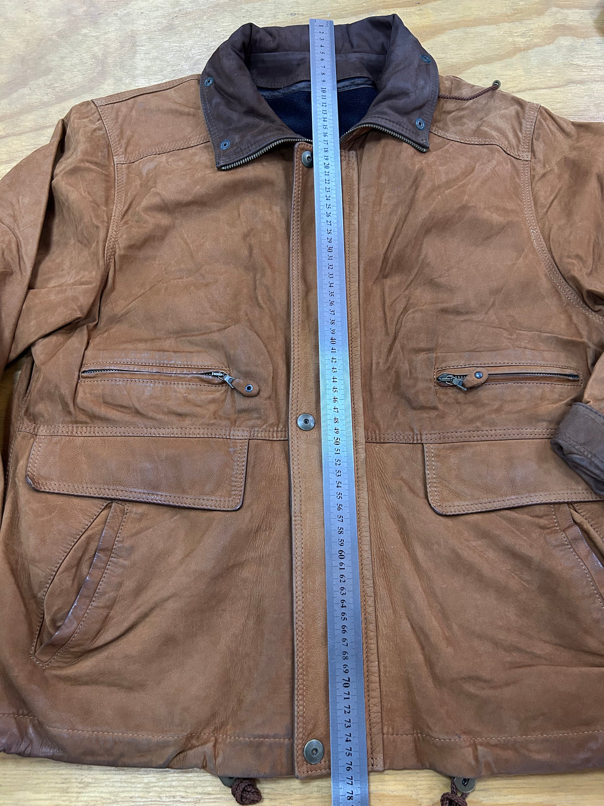 Giacca di pelle marrone vintage – Uomo Taglia L