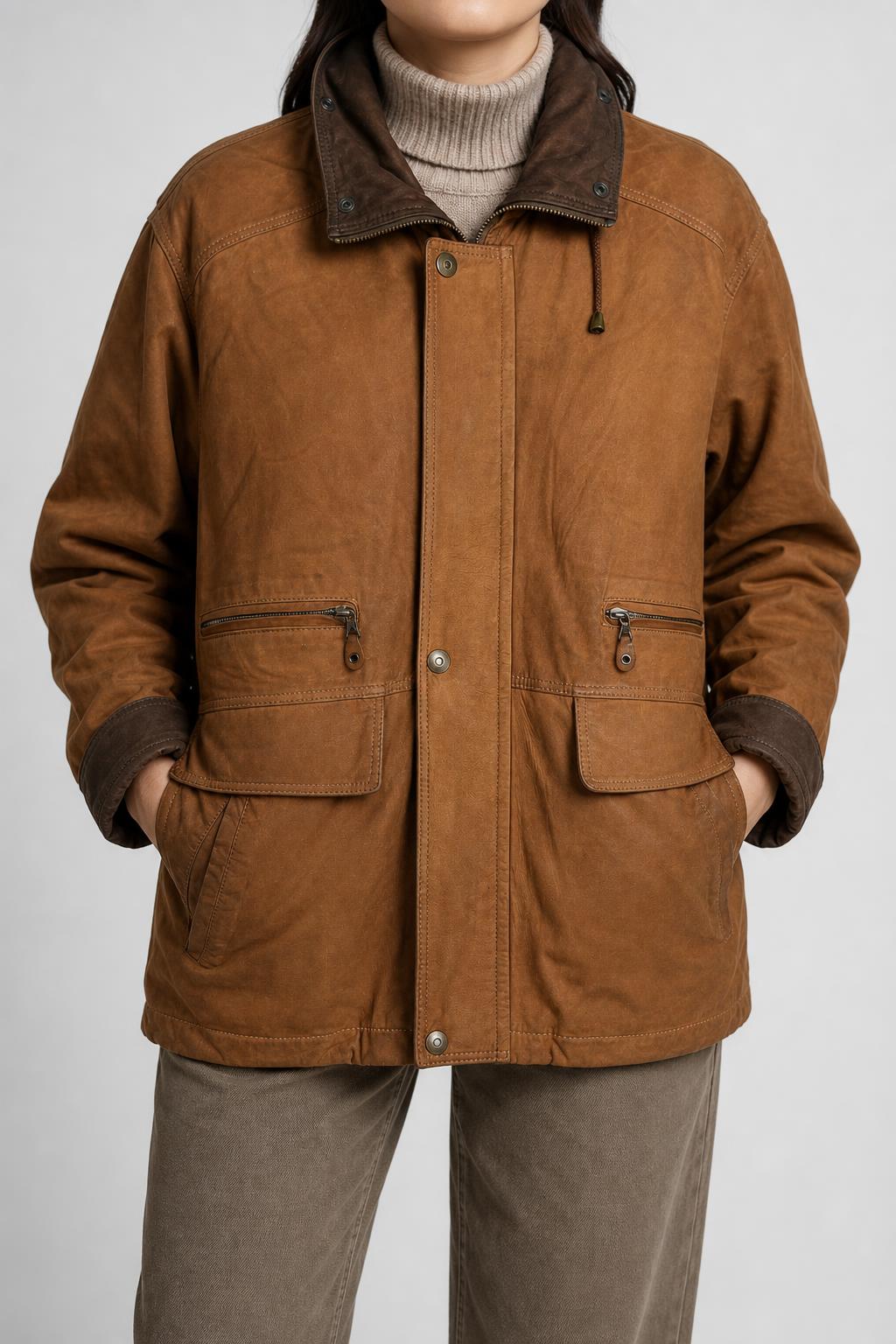 Giacca di pelle marrone vintage – Uomo Taglia L
