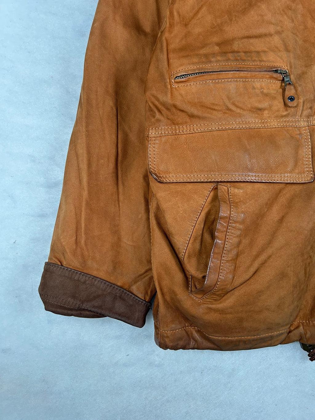 Giacca di pelle marrone vintage – Uomo Taglia L